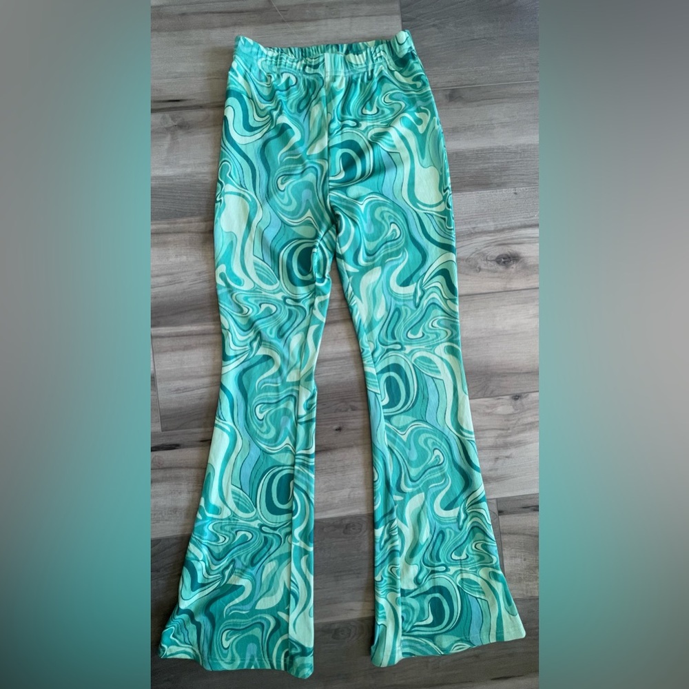 Shein Womens Neon Green Swirl Flare Bottoms Size S